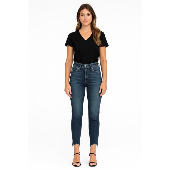 Good American Good Legs High Rise Cigarette Denim Jeans Distressed Blue 0
